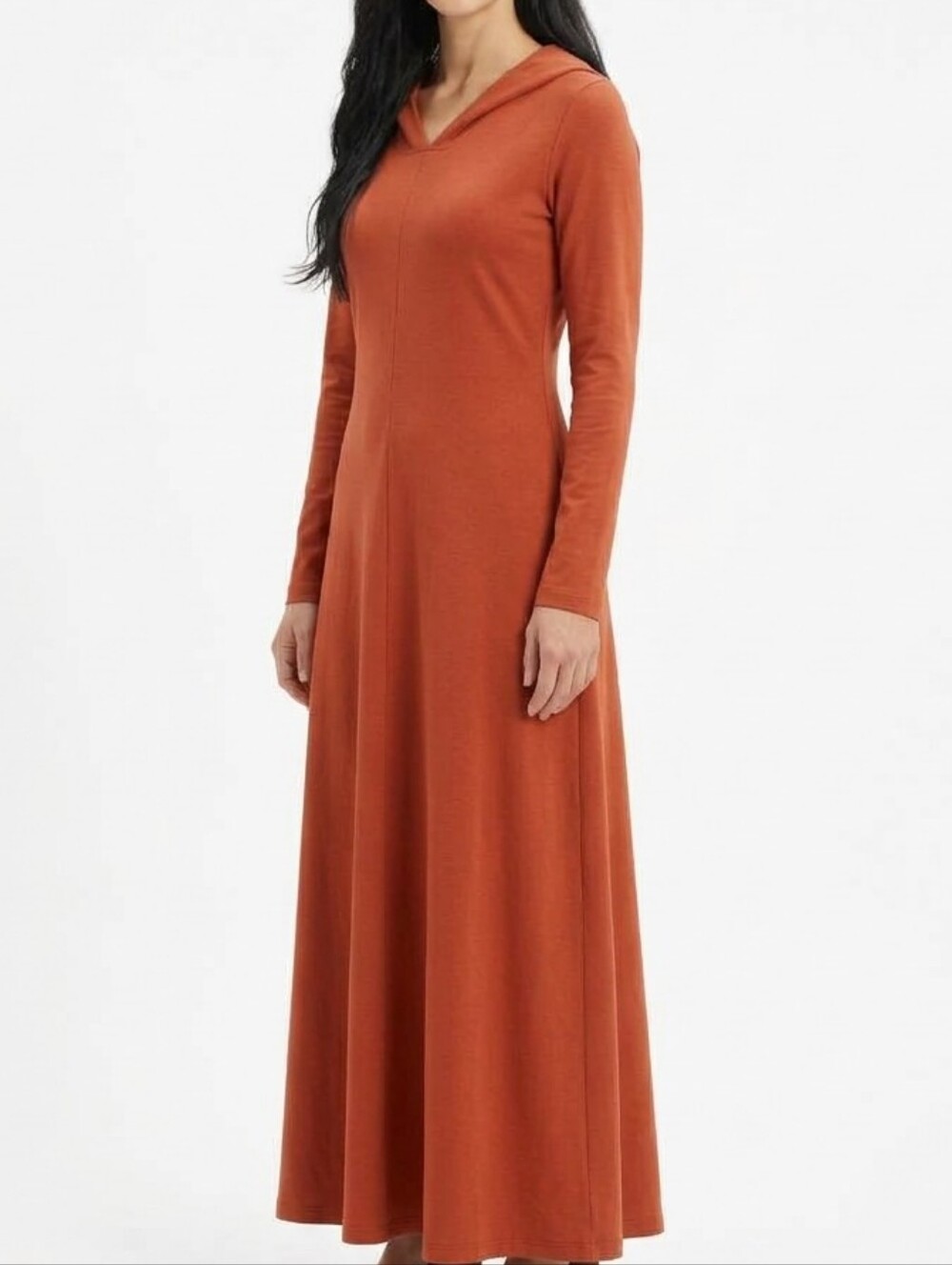 Vintage 70s JODY T California Rust Jersey Hooded Maxi Dress sz S/M Women's